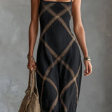Melisa Maxi Dress with Geometric Print and Square Neckline