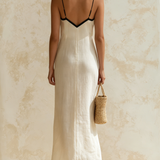 Inma | Vestido longo estilo slip com bordas em contraste com motivo chevron