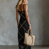 Melisa Maxi Dress with Geometric Print and Square Neckline