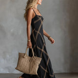 Melisa Maxi Dress with Geometric Print and Square Neckline