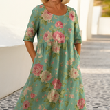 Elize - Luźna Sukienka Midi - Bezwysiłkowa Elegancja, Codzienny Komfort