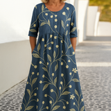 Elize - Luźna Sukienka Midi - Bezwysiłkowa Elegancja, Codzienny Komfort