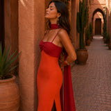 Sukienka Długa Drapowana Dwukolorowa