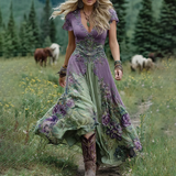 Serena - Krótka Sukienka Maxi w Kwiaty