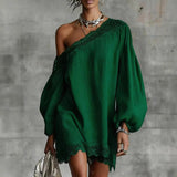 Olivia Mini Dress with Lace, Off-Shoulder Design, and Puff Sleeves