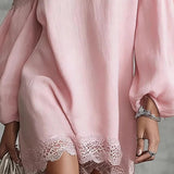 Olivia Mini Dress with Lace, Off-Shoulder Design, and Puff Sleeves