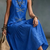 Boho Midi Sukienka Daniela z Motywem Ważek