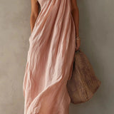 Adriana Asymmetrical Maxi Dress with Linen Effect