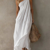 Adriana Asymmetrical Maxi Dress with Linen Effect
